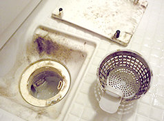 お風呂の排水口周り カビ取り剤使用前の状態
